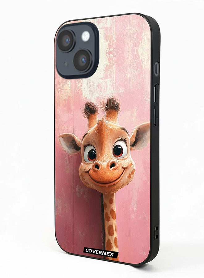 Covernex Apple iPhone 14 Protective Case Cover Printed Featuring Sweet Giraffe Close Up Art - Image 1