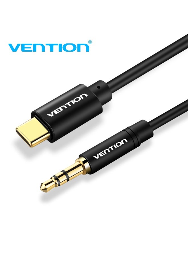 VENTION Type-C to 3.5mm Male Spring Audio Cable 1M Black Metal Type Model # BGABF - Image 1
