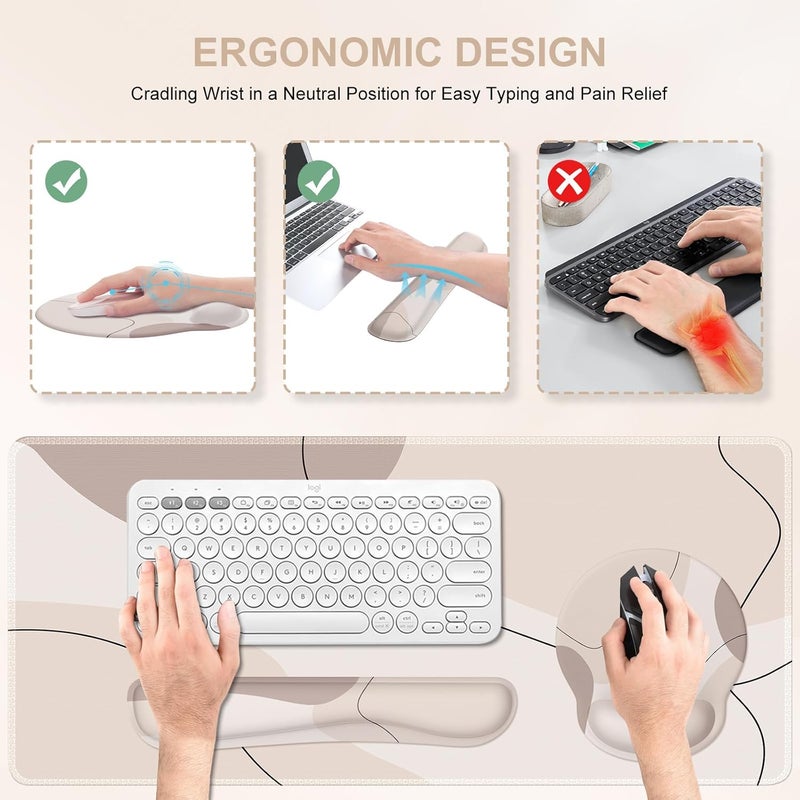 Large Gaming Mouse Pad Wrist Support Set - Ergonomic 4-in-1 XXL Mousepad with Keyboard and Mouse Wrist Rests and Coaster - Brown Art - Image 3