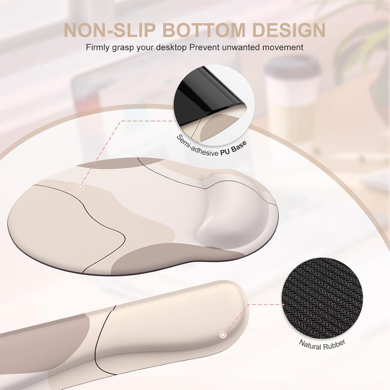 Large Gaming Mouse Pad Wrist Support Set - Ergonomic 4-in-1 XXL Mousepad with Keyboard and Mouse Wrist Rests and Coaster - Brown Art - Image 5