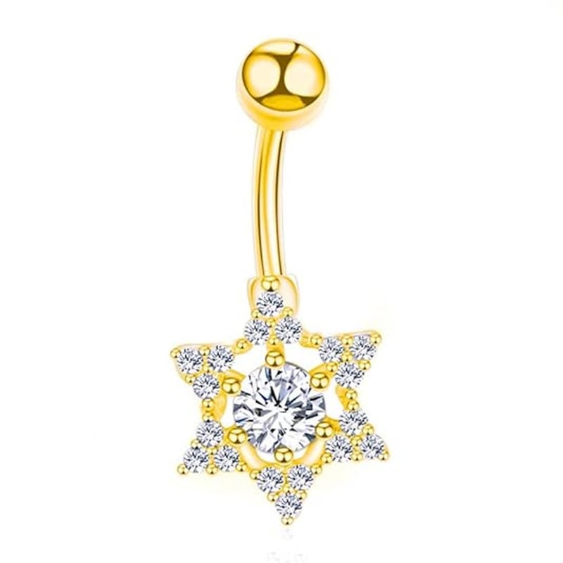 SHIELD PLUS Belly Button Ring 14g Surgical Steel Dangle Navel Belly Ring Piercing - Image 1