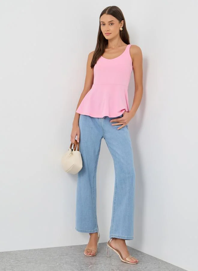 Styli Styli Solid Sleeveless Peplum Top