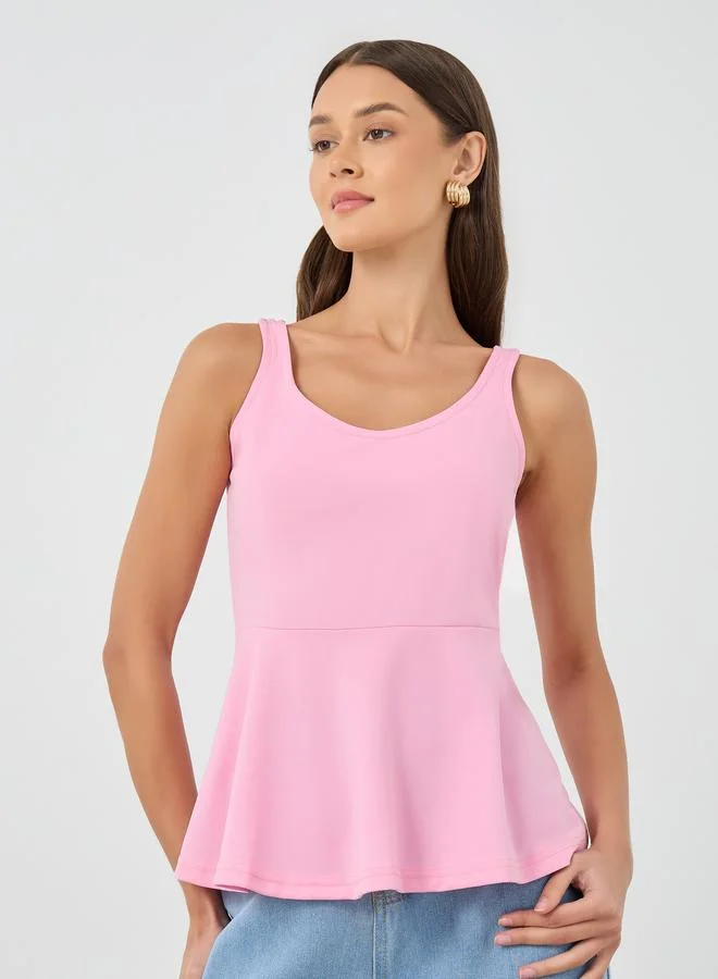 Styli Styli Solid Sleeveless Peplum Top