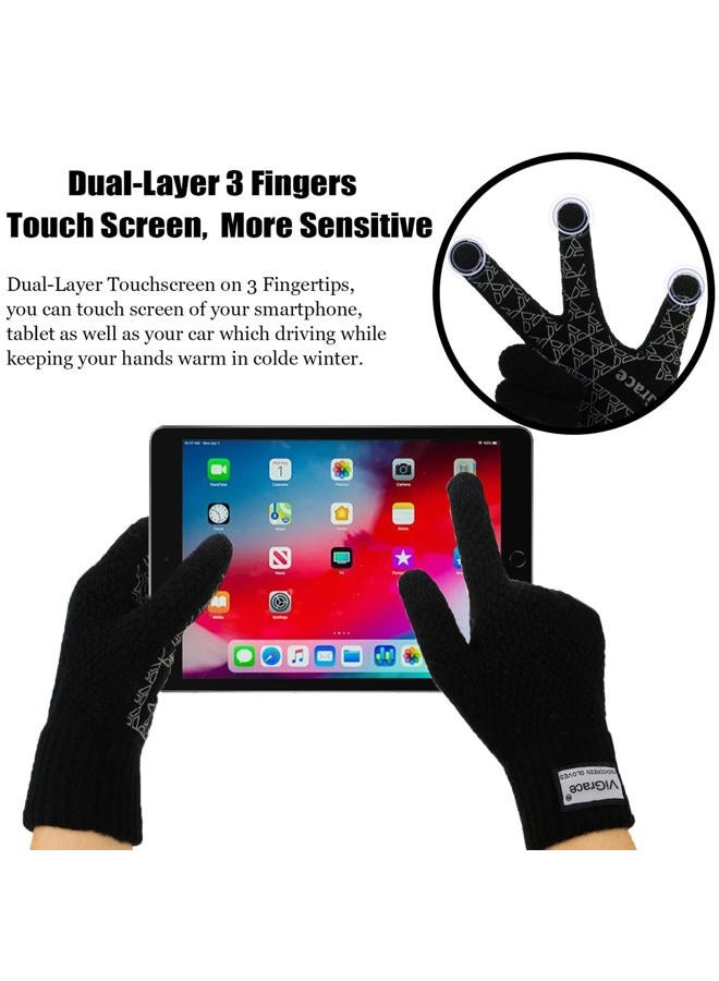 ViGrace Winter Warm Touchscreen Gloves for Men and Women Touch Screen Fleece Lined Knit Anti-Slip Wool Glove (Black, X-Large) - Image 2