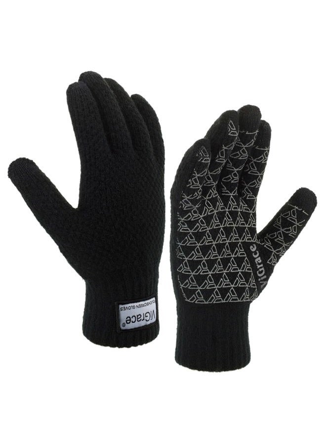 ViGrace Winter Warm Touchscreen Gloves for Men and Women Touch Screen Fleece Lined Knit Anti-Slip Wool Glove (Black, X-Large) - Image 1