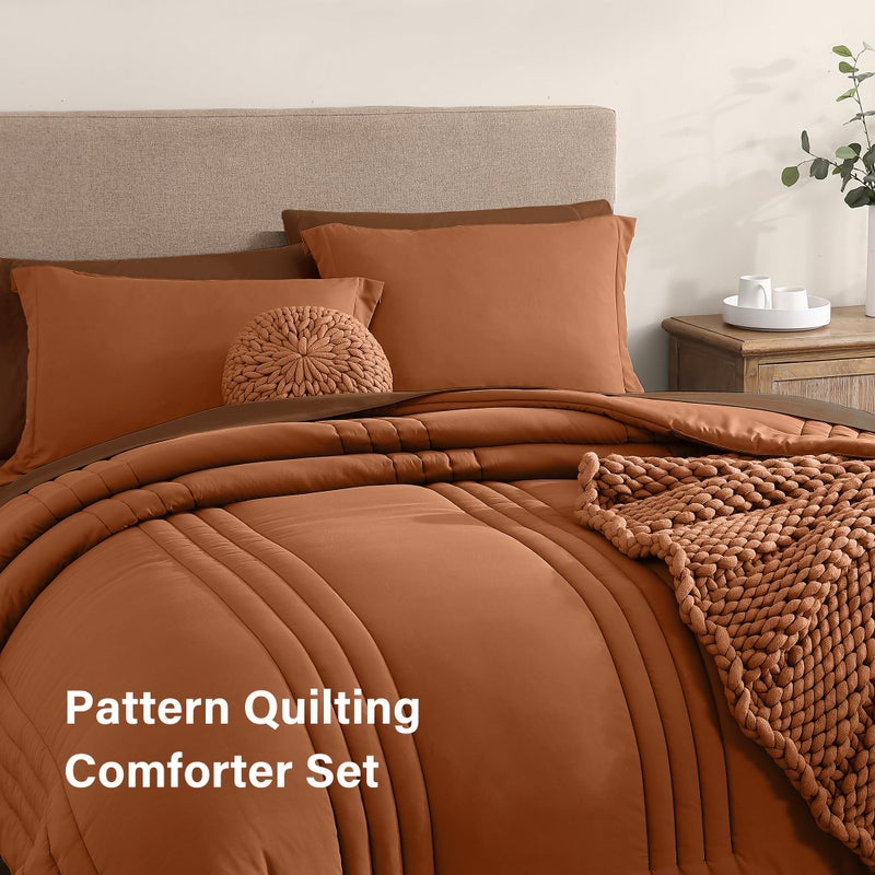 Monbix King Size Comforter Set - 7 Pieces Bed in a Bag King, Burnt Orange Bedding Sets with Comforter, All Seasons Comforter Bed Set with Sheets, Pillowcases & Shams - Image 4