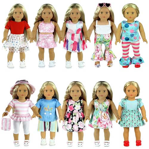 ReeRaa 20 pcs Clothing for Dolls 18 inch Doll Clothes and Accessories for American 18 inch Girl Doll Clothes Gift Including 10 Complete Sets of Clothing - Image 1