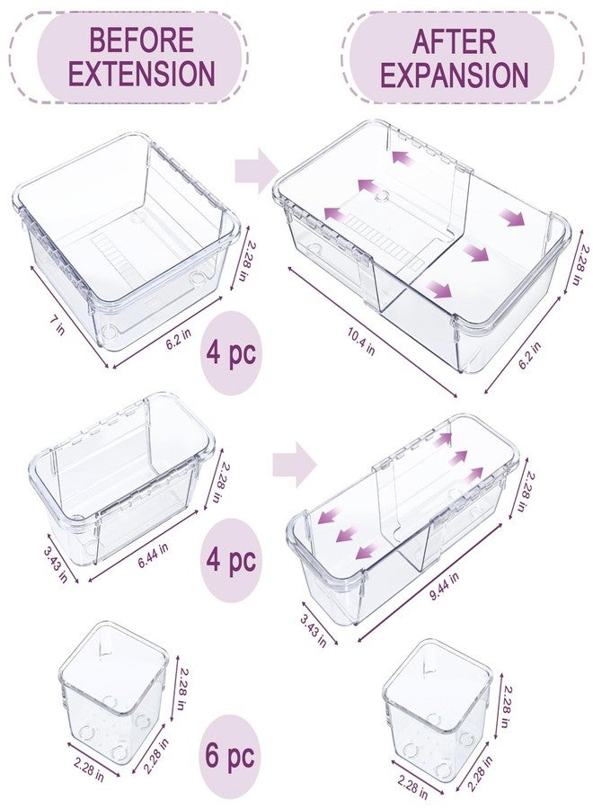 Hiitytin 14 Pcs Clear Drawer Organizer, Adjustable Drawer Storage Box, 3-Size Desk Drawer Organizer, Acrylic Storage Bins for Makeup, Cosmetic, Kitchen Utensils, Bedroom Dressers Tool Organizer for Gadgets - Image 2