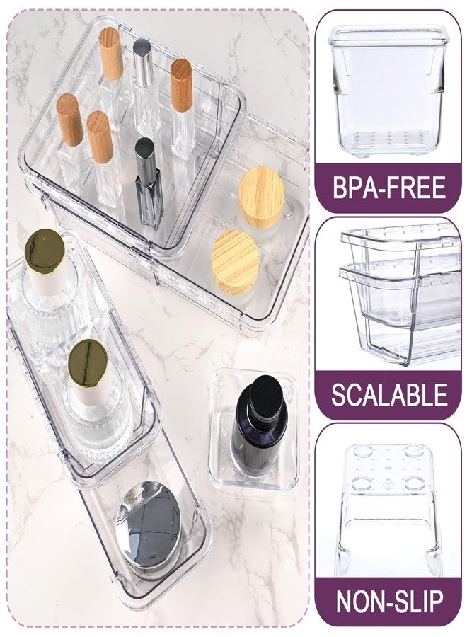 Hiitytin 14 Pcs Clear Drawer Organizer, Adjustable Drawer Storage Box, 3-Size Desk Drawer Organizer, Acrylic Storage Bins for Makeup, Cosmetic, Kitchen Utensils, Bedroom Dressers Tool Organizer for Gadgets - Image 3