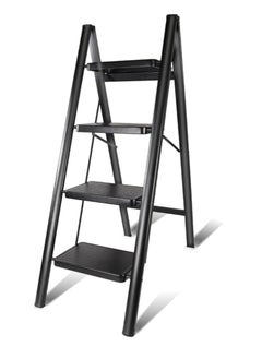 Spaceshoop Folding Ladder, Portable Aluminium Stepladder with Anti-Slip Pedals, 150 kg Capacity, Black (4 Steps)  - Image 1