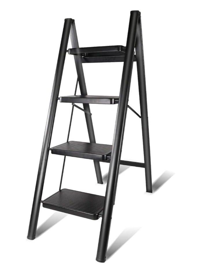 Spaceshoop Folding Ladder, Portable Aluminium Stepladder with Anti-Slip Pedals, 150 kg Capacity, Black (4 Steps) - Image 1