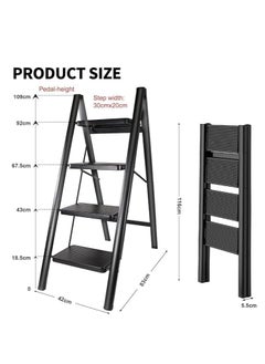 Spaceshoop Folding Ladder, Portable Aluminium Stepladder with Anti-Slip Pedals, 150 kg Capacity, Black (4 Steps)  - Image 2