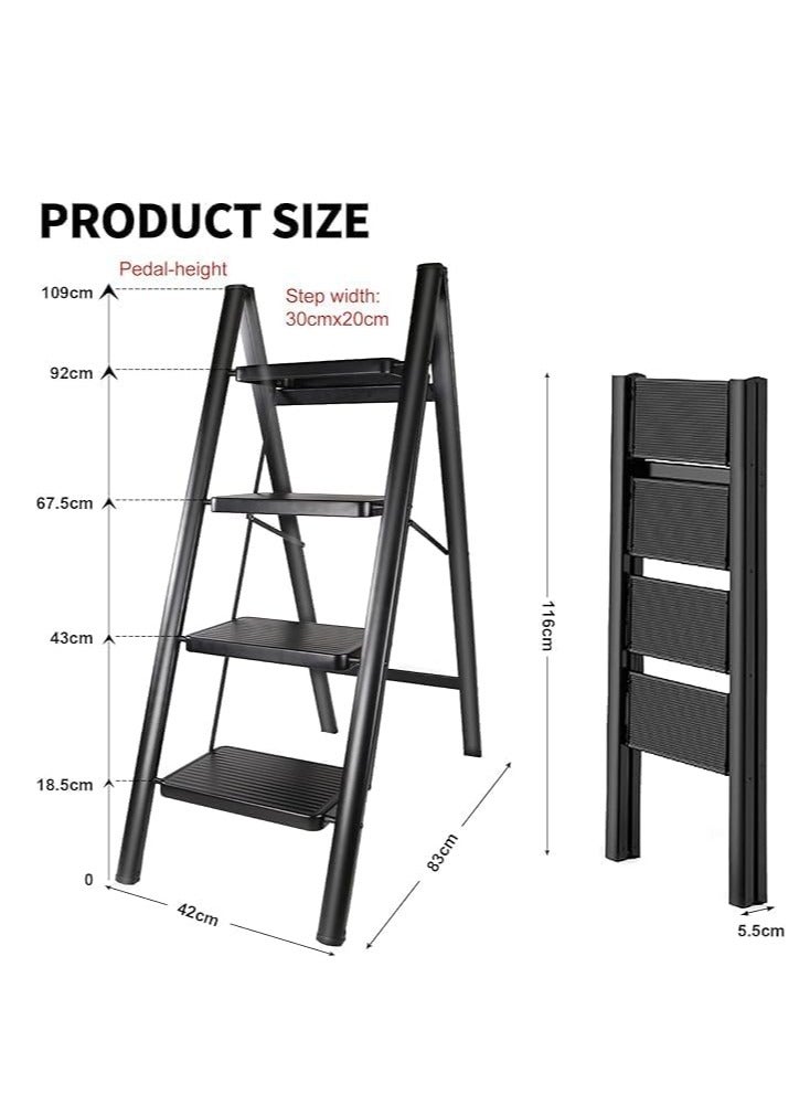 Spaceshoop Folding Ladder, Portable Aluminium Stepladder with Anti-Slip Pedals, 150 kg Capacity, Black (4 Steps) - Image 2