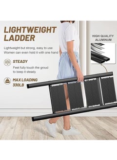 Spaceshoop Folding Ladder, Portable Aluminium Stepladder with Anti-Slip Pedals, 150 kg Capacity, Black (4 Steps)  - Image 3