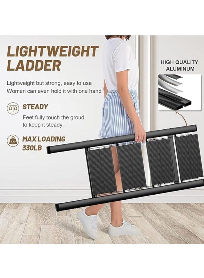 Spaceshoop Folding Ladder, Portable Aluminium Stepladder with Anti-Slip Pedals, 150 kg Capacity, Black (4 Steps) - Image 3
