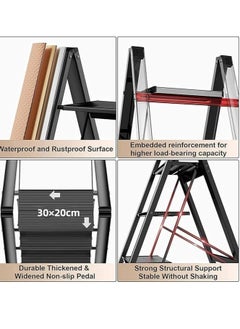 Spaceshoop Folding Ladder, Portable Aluminium Stepladder with Anti-Slip Pedals, 150 kg Capacity, Black (4 Steps)  - Image 4