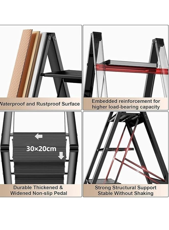 Spaceshoop Folding Ladder, Portable Aluminium Stepladder with Anti-Slip Pedals, 150 kg Capacity, Black (4 Steps) - Image 4