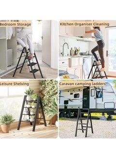 Spaceshoop Folding Ladder, Portable Aluminium Stepladder with Anti-Slip Pedals, 150 kg Capacity, Black (4 Steps)  - Image 5