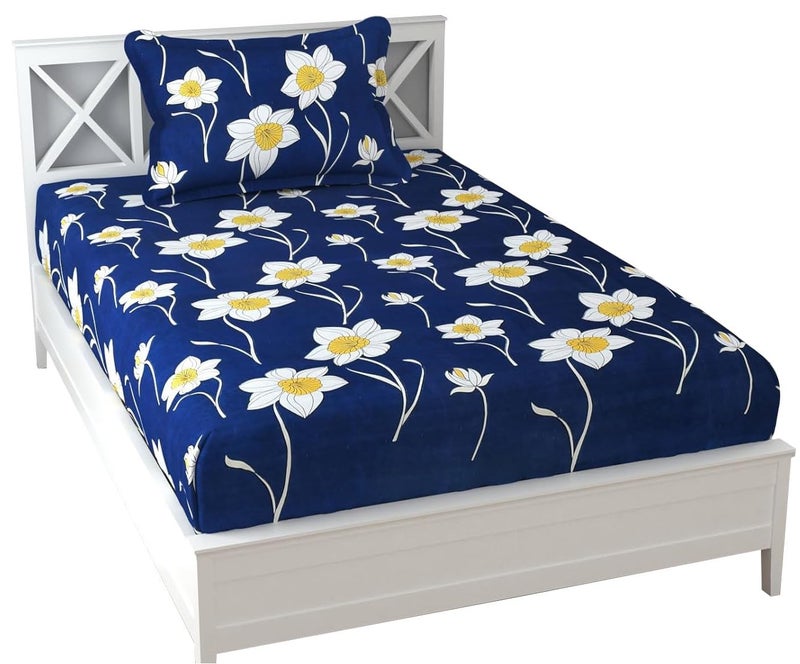 FRESH FROM LOOM Floral Microfiber Single Bedsheet for Single Bed | 1 Pillow Covers | Hypo-Allergenic Bedsheets/Bedcover Size 60x90 inch/Lilly Royal Blue, 144 TC - Image 4