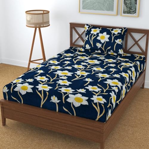 FRESH FROM LOOM Floral Microfiber Single Bedsheet for Single Bed | 1 Pillow Covers | Hypo-Allergenic Bedsheets/Bedcover Size 60x90 inch/Lilly Royal Blue, 144 TC - Image 5