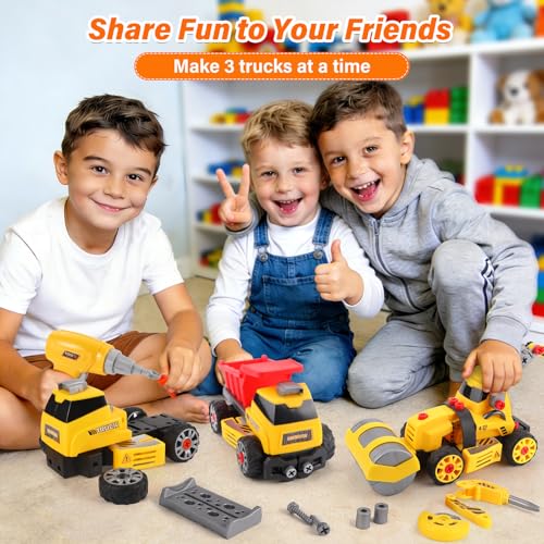 FLY2SKY Construction Toys for 3 4 5 6 7 8 Year Old Boys 9 in 3 Take Apart Toys with Electric Drill Take Apart Truck Set DIY Engineering Building Toy Push Go STEM Toy Gift for Boys Toys Age 68 - Image 5