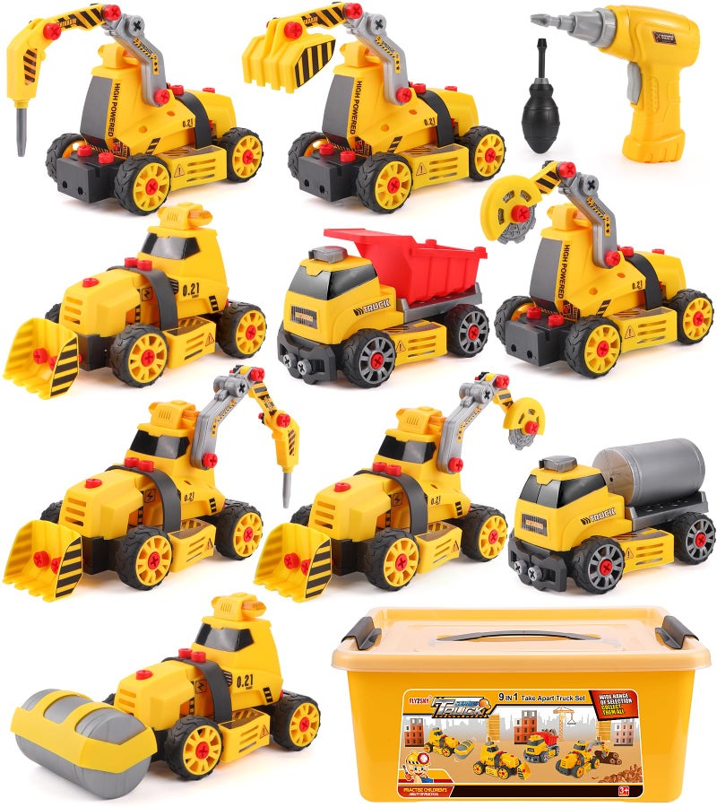 FLY2SKY Construction Toys for 3 4 5 6 7 8 Year Old Boys 9 in 3 Take Apart Toys with Electric Drill Take Apart Truck Set DIY Engineering Building Toy Push Go STEM Toy Gift for Boys Toys Age 68 - Image 3
