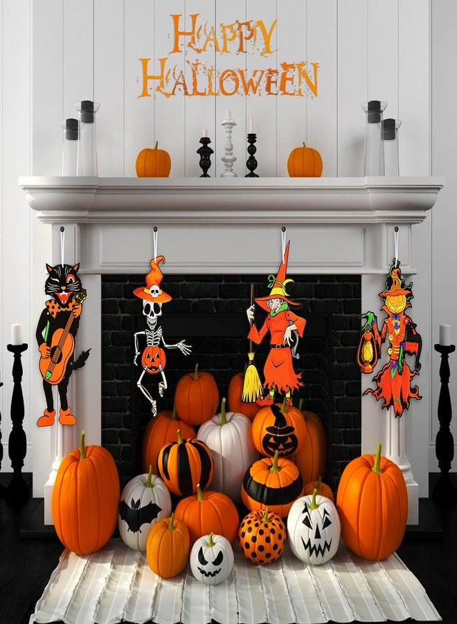 Quzzil Vintage Halloween Party Decoration Jointed Figures Halloween Door Hangers Jointed Witch Pumpkin Skeleton Black Cat Paper Cutouts for Party Door Wall Ornaments - Image 5