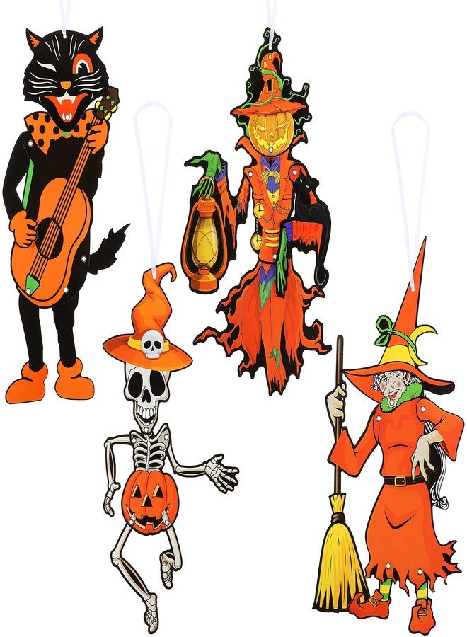 Quzzil Vintage Halloween Party Decoration Jointed Figures Halloween Door Hangers Jointed Witch Pumpkin Skeleton Black Cat Paper Cutouts for Party Door Wall Ornaments - Image 1