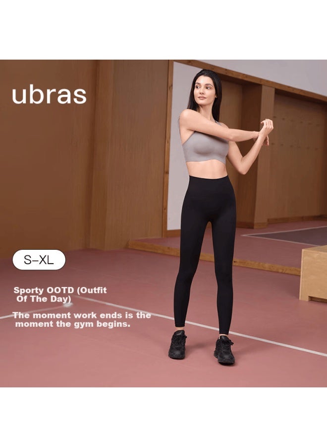 Ubras New Small Mousse Waist Support Sports Nine-point Yoga Leggings Comfortable Women's Pants Tranquil Gray XL - Image 1