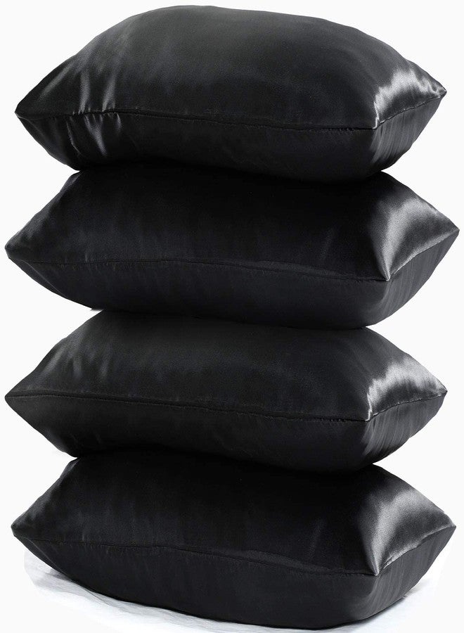 Niagara Sleep Solution أغطية وسائد نياجرا السوداء الساتان القياسية، عبوة من 4 قطع، مزودة بسحاب، فاخرة، مقاس 20 × 26 بوصة، مصنوعة من الساتان بنسبة 100%، للعناية بالشعر والبشرة، أغطية وسائد بسحاب، فائقة النعومة - Image 3