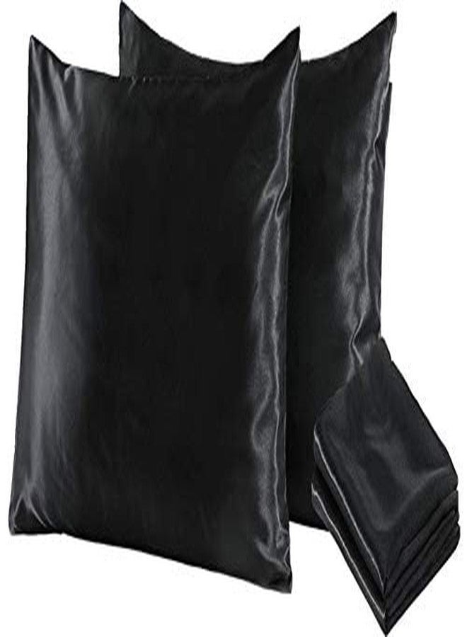 Niagara Sleep Solution أغطية وسائد نياجرا السوداء الساتان القياسية، عبوة من 4 قطع، مزودة بسحاب، فاخرة، مقاس 20 × 26 بوصة، مصنوعة من الساتان بنسبة 100%، للعناية بالشعر والبشرة، أغطية وسائد بسحاب، فائقة النعومة - Image 2