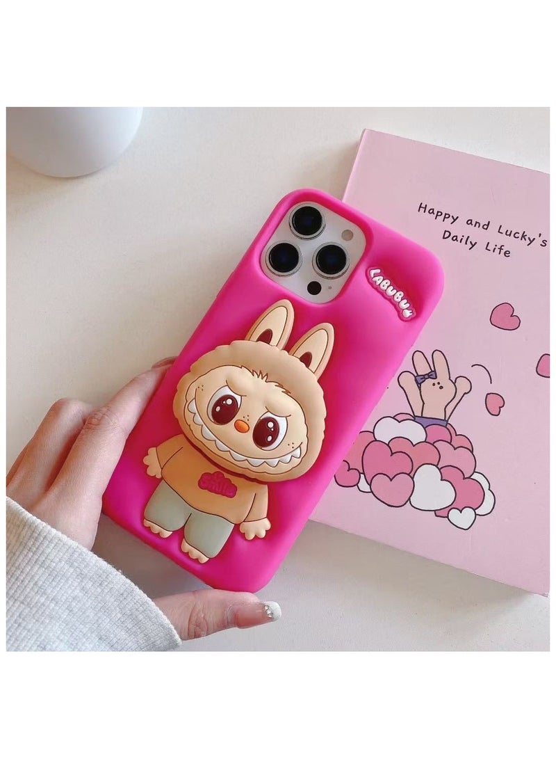 Labubu iPhone 16 Pro Case with 3D Holder – Cute Pop-up Silicone Shockproof Case, Full Protective Soft Cover with Unique Cartoon Design - Image 1