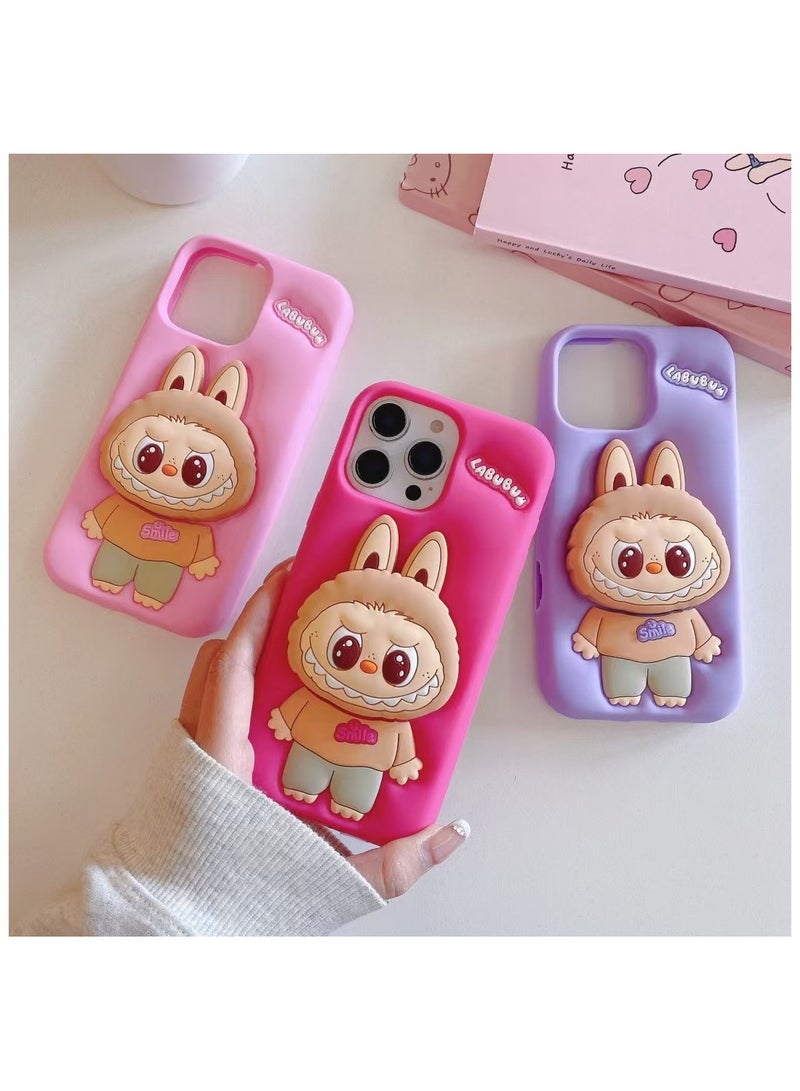 Labubu iPhone 16 Pro Case with 3D Holder – Cute Pop-up Silicone Shockproof Case, Full Protective Soft Cover with Unique Cartoon Design - Image 2