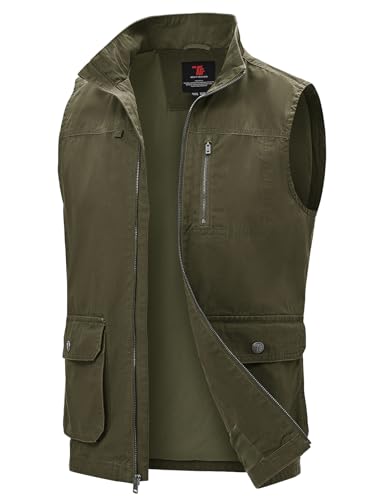 TBMPOY Men's Lightweight Vest Cotton Stylish Sleeveless Travel Casual Work Canvas Outerwear Utility Jacket Fishing Hiking Army Green L - Image 1