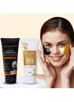 Glamveda Activated Charcoal & Pure Glow Gold Peel Off Mask; Paraben Free; 200 Gm (Charcoal & Gold)  - Image 1