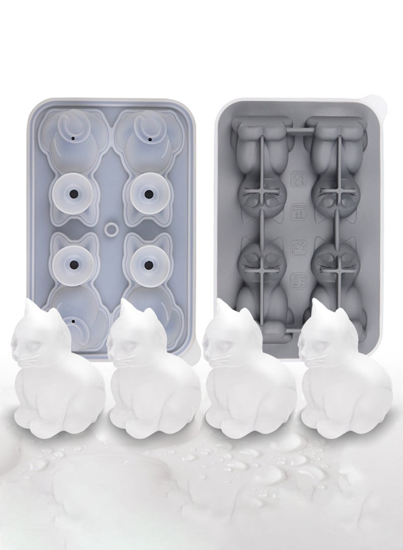 3D Cat Shaped Silicone Ice Cube Mold - Makes 4 Cat-Shaped Ice Cubes, Chocolates, and Biscuits - Perfect for Parties and Creative Desserts - Image 1