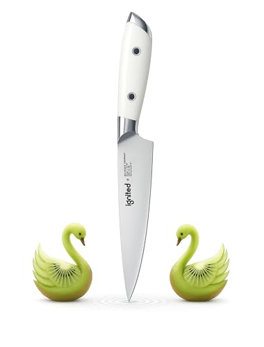 IGNITED CUTLERY 5 inch Paring Knife, German 1.4116 Stainless Steel Fruit Vegetable Peeling Knives, Ivory White Handle, Razor Sharp Small Kitchen Knife with Gift Box - Image 1