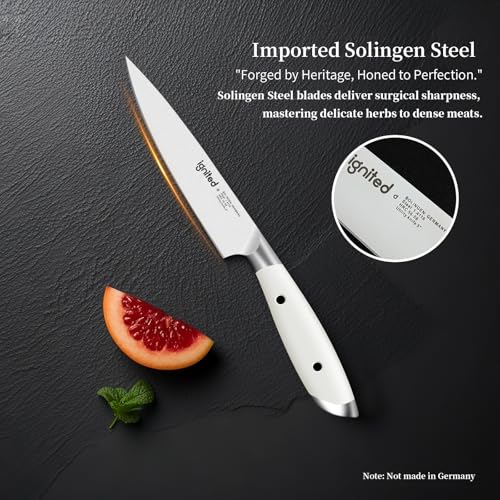 IGNITED CUTLERY 5 inch Paring Knife, German 1.4116 Stainless Steel Fruit Vegetable Peeling Knives, Ivory White Handle, Razor Sharp Small Kitchen Knife with Gift Box - Image 2