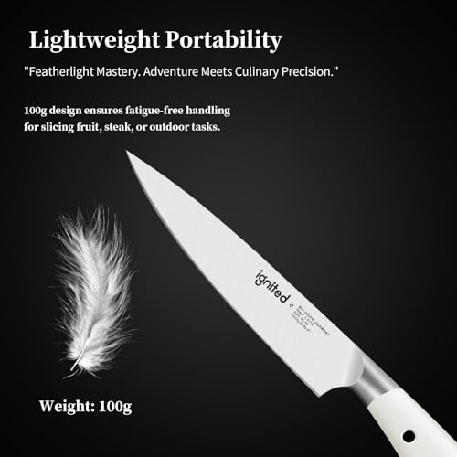 IGNITED CUTLERY 5 inch Paring Knife, German 1.4116 Stainless Steel Fruit Vegetable Peeling Knives, Ivory White Handle, Razor Sharp Small Kitchen Knife with Gift Box - Image 3