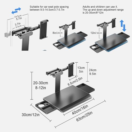 GQMYCDM Portable Car Seat Tray Table, Car Backseat Table, Adjustable Seat Back Laptop Desk, Foldable Telescopic Auto Backseat Food Trays Desk, for Working, Writing, Eating, Traveling - Image 2