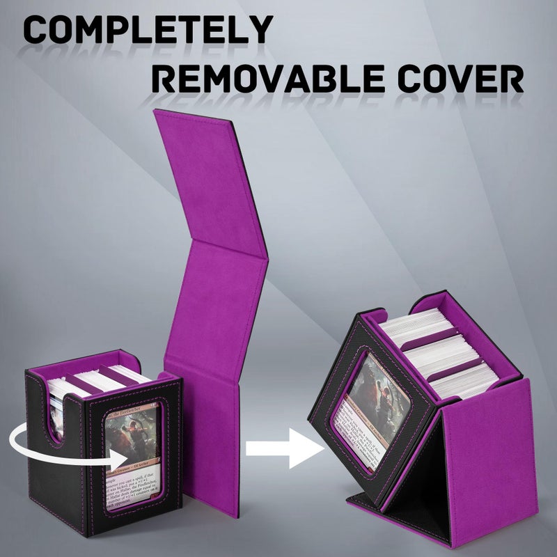 ZLCA MTG Deck Box with Commander Window Display, Trading Card Storage Box Holds 100 Double-Sleeved Cards Suitable for TCG/CCG/PTCG/EDH/Magic/Sport Cards (Black&Purple) - Image 5