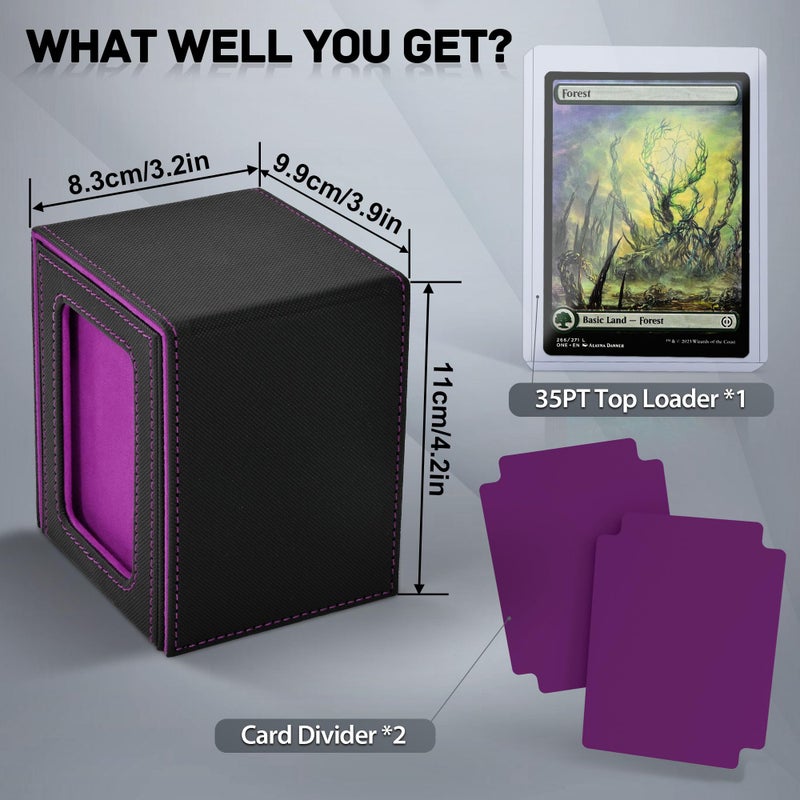 ZLCA MTG Deck Box with Commander Window Display, Trading Card Storage Box Holds 100 Double-Sleeved Cards Suitable for TCG/CCG/PTCG/EDH/Magic/Sport Cards (Black&Purple) - Image 2