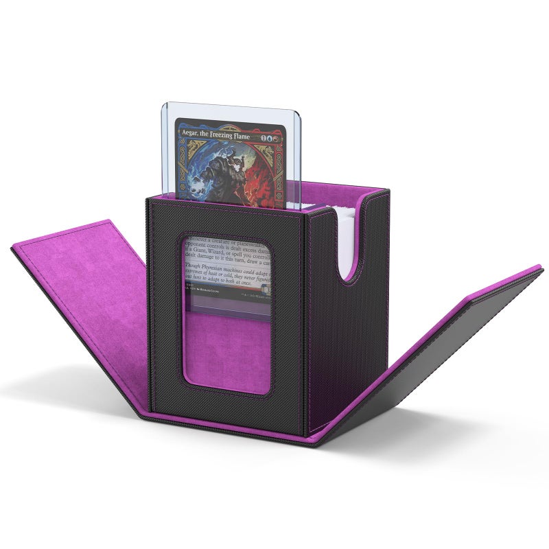 ZLCA MTG Deck Box with Commander Window Display, Trading Card Storage Box Holds 100 Double-Sleeved Cards Suitable for TCG/CCG/PTCG/EDH/Magic/Sport Cards (Black&Purple) - Image 1