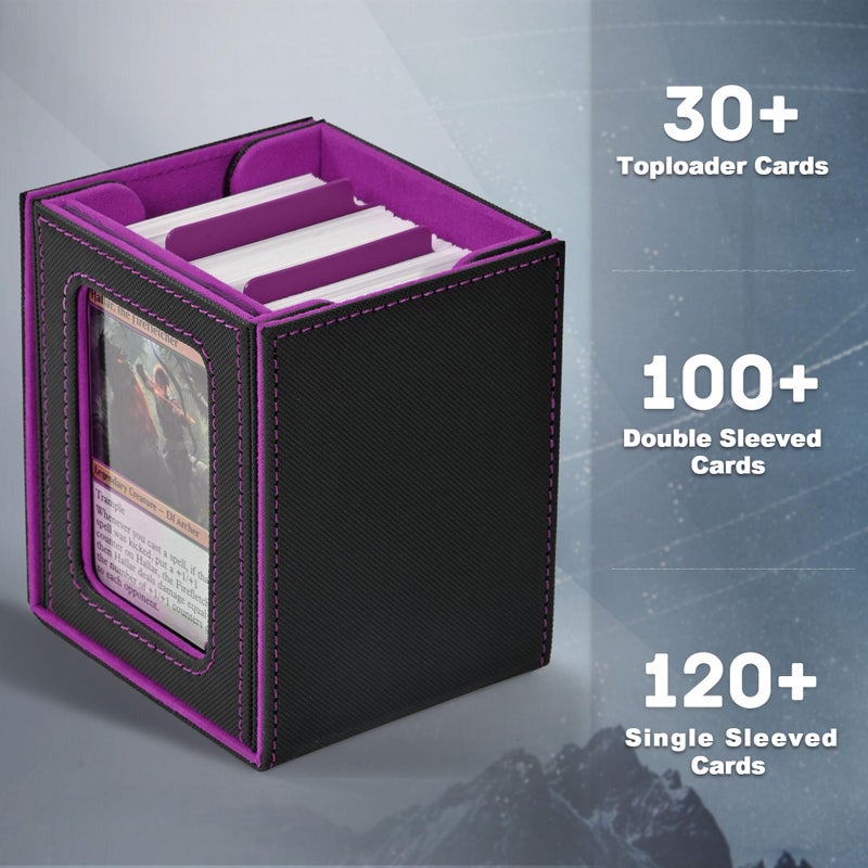 ZLCA MTG Deck Box with Commander Window Display, Trading Card Storage Box Holds 100 Double-Sleeved Cards Suitable for TCG/CCG/PTCG/EDH/Magic/Sport Cards (Black&Purple) - Image 4