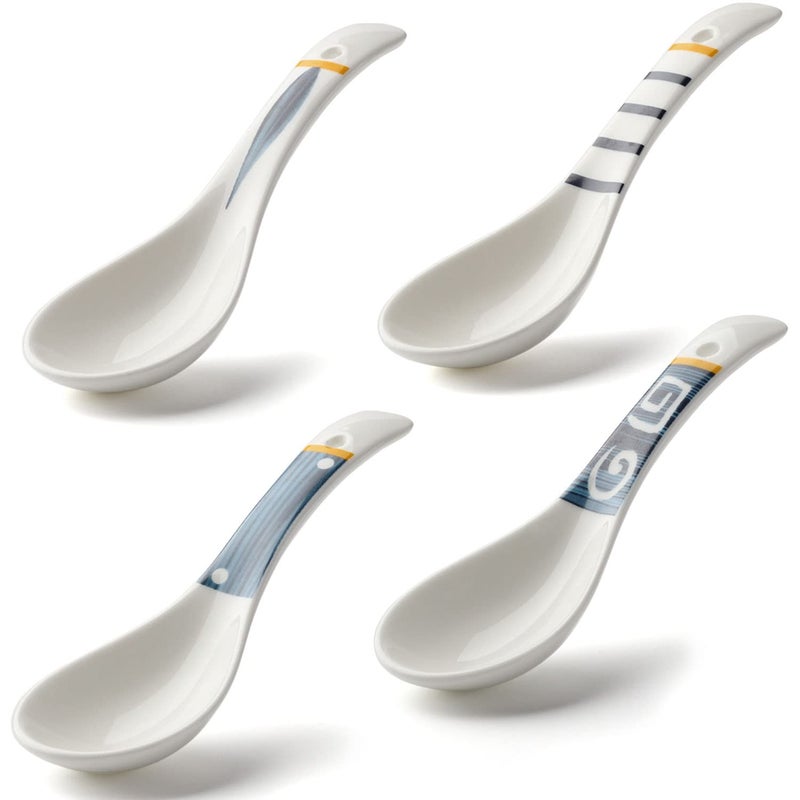 Ceramic Asian Soup Spoons Set of 4 Japanese Ramen Soup Spoons Porcelain Chinese Soup Spoons for Ramen Noodles Udon Pho Rice Gravy Japanese style