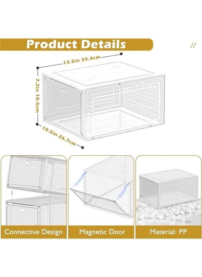 HOOKOR Durku 6 Pack Clear Shoe Storage Organizer with Magnetic Door, Stackable Boxes for Closet, Foldable Space-Saving Shoe Rack for Sneaker Boot Container, Plastic Shoe Box (White clear)  - Image 2
