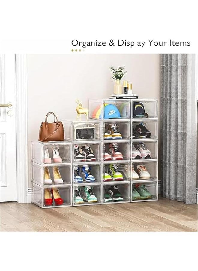 HOOKOR Durku 6 Pack Clear Shoe Storage Organizer with Magnetic Door, Stackable Boxes for Closet, Foldable Space-Saving Shoe Rack for Sneaker Boot Container, Plastic Shoe Box (White clear)  - Image 4