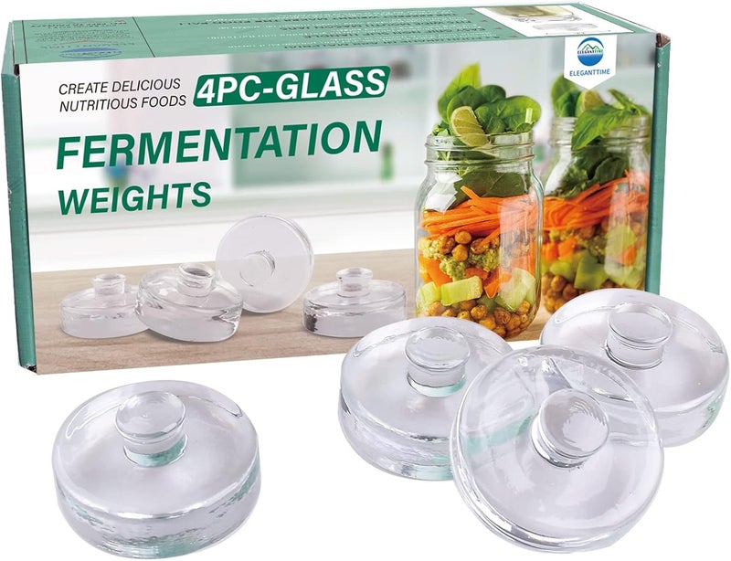 eleganttime 4-Pack Easy Grip Handle Glass Fermentation Weights for Wide Mouth Mason Jars, Clear, 7 OZ Each, Canning, Jar, Fermenting, Pickling, Sourkrout, Kraut Weight, Gift Box - Image 1