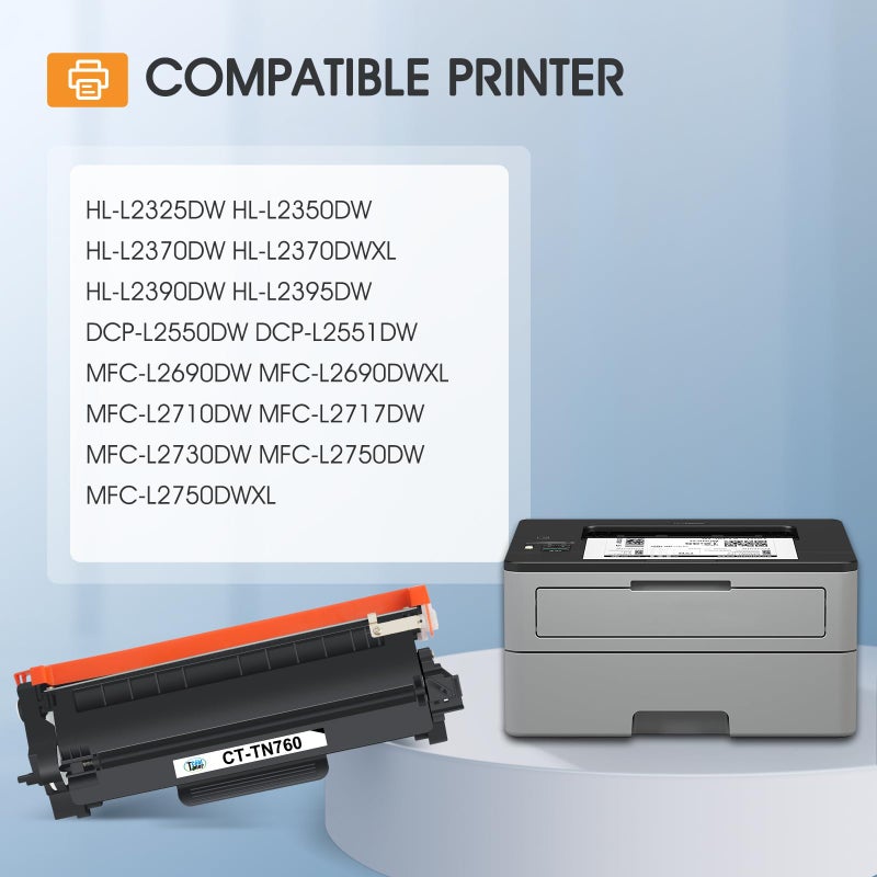 Cool Toner TN760 Toner for Brother Printer TN730: Compatible for Brother TN 760 TN-760 730 MFC-L2710DW DCP-L2550DW HL-L2395DW MFC-L2750DW TN-730/TN-760 TN-730 HL-L2350DW HL-L2370DW HL-L2390DW Black Cartridge - Image 2