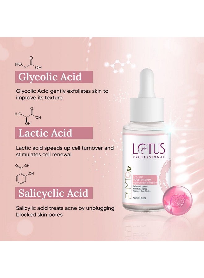 Lotus Professional Phytorx Aha+Bha Booster Serum With Glycolic Acid Salicylic Acid & Lactic Acid Gentle Exfoliator Clarifies Skin 30Ml  - Image 2